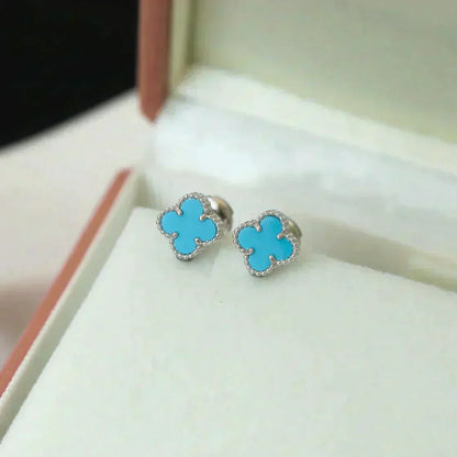 [Rose Jewelrys]CLOVER MINI 9.5MM ONYX STUD EARRINGS SILVER