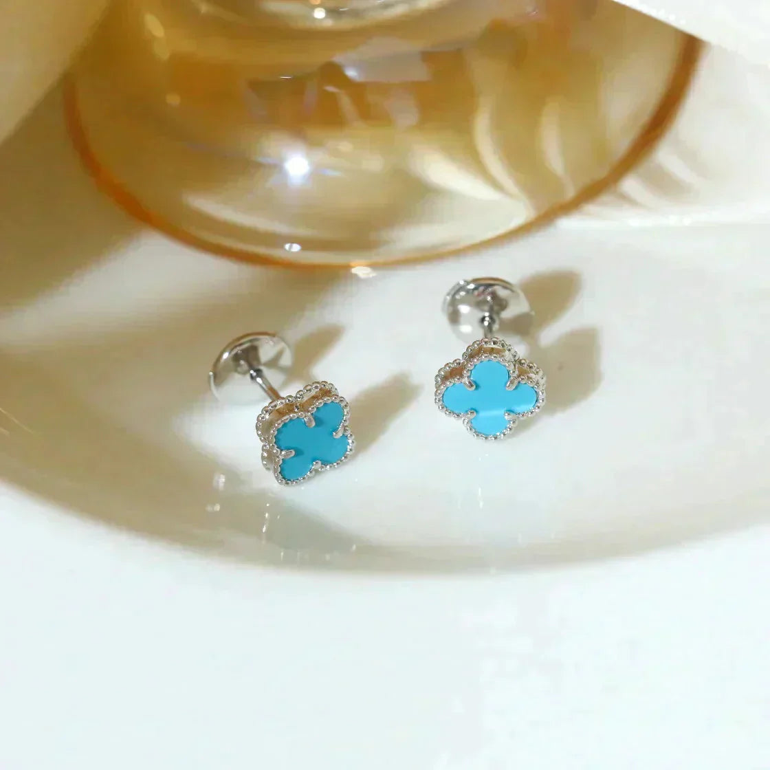 [Rose Jewelrys]CLOVER MINI 9.5MM ONYX STUD EARRINGS SILVER