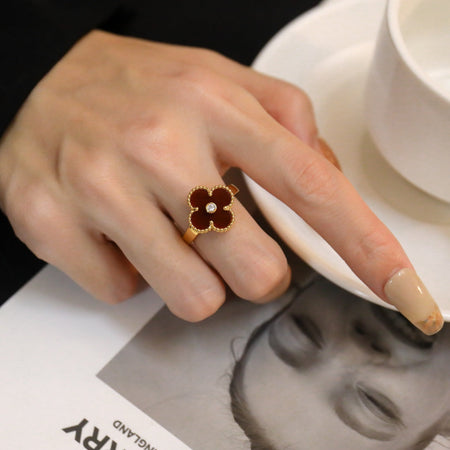 [🌹Rose💎]CLOVER CARNELIAN RING ROSE GOLD DIAMOND