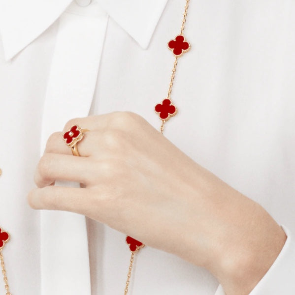 [Rose Jewelrys]CLOVER CARNELIAN RING ROSE GOLD DIAMOND