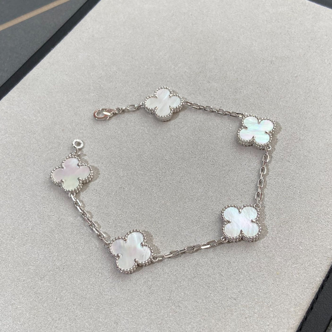 [🌹Rose💎]CLOVER SILVER MOP 5 MOTIF BRACELET