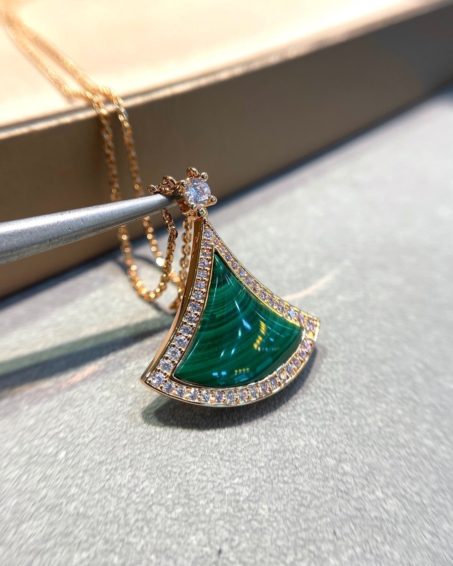 [Rose Jewelrys]DREAM MALACHITE DIAMOND PAVED PINK GOLD NECKLACE