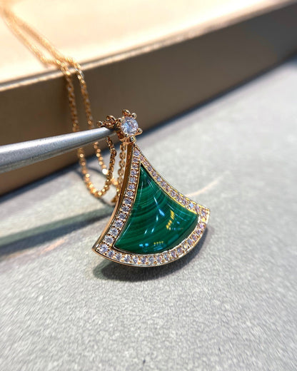 [Rose Jewelrys]DREAM MALACHITE DIAMOND PAVED PINK GOLD NECKLACE