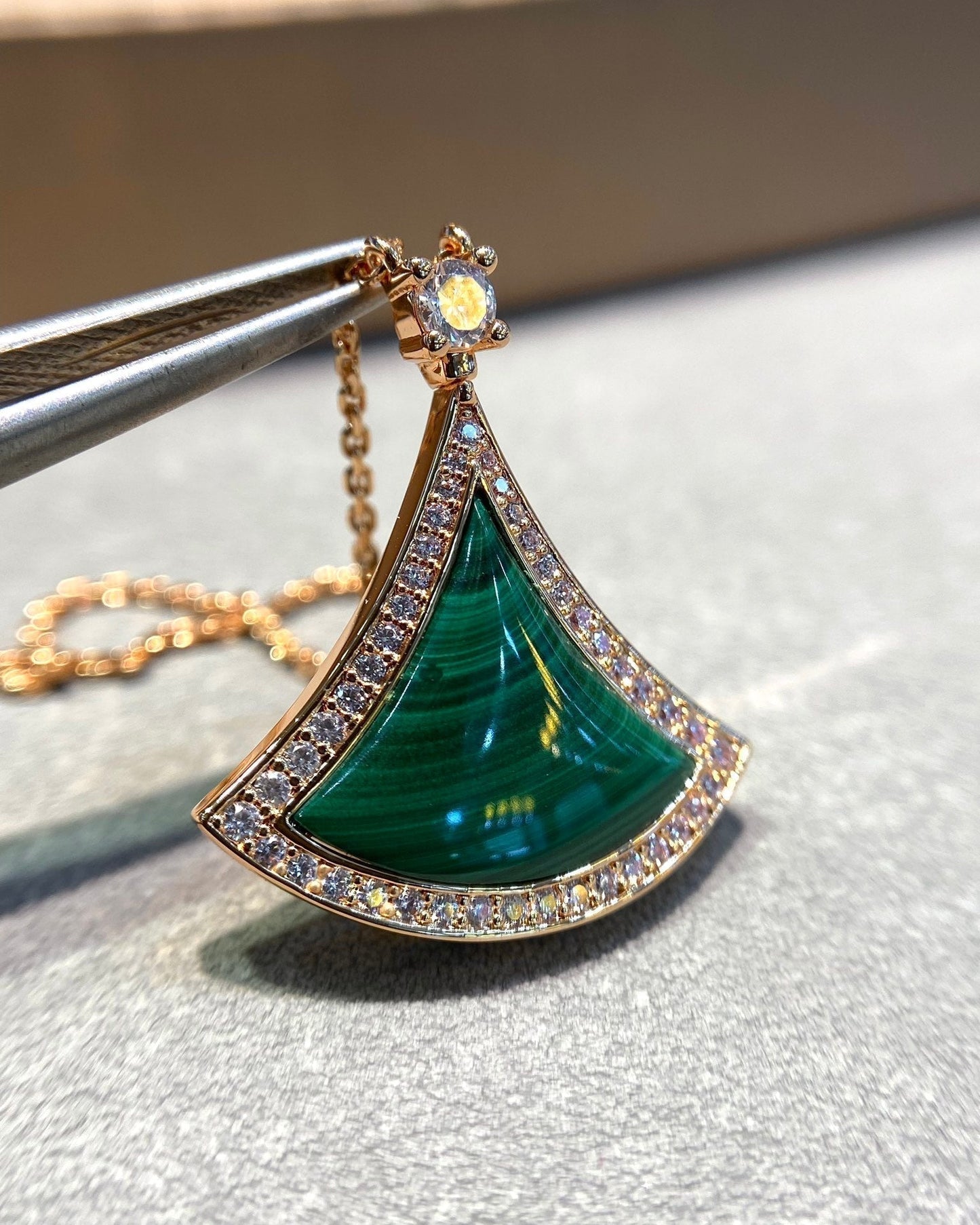 [Rose Jewelrys]DREAM MALACHITE DIAMOND PAVED PINK GOLD NECKLACE