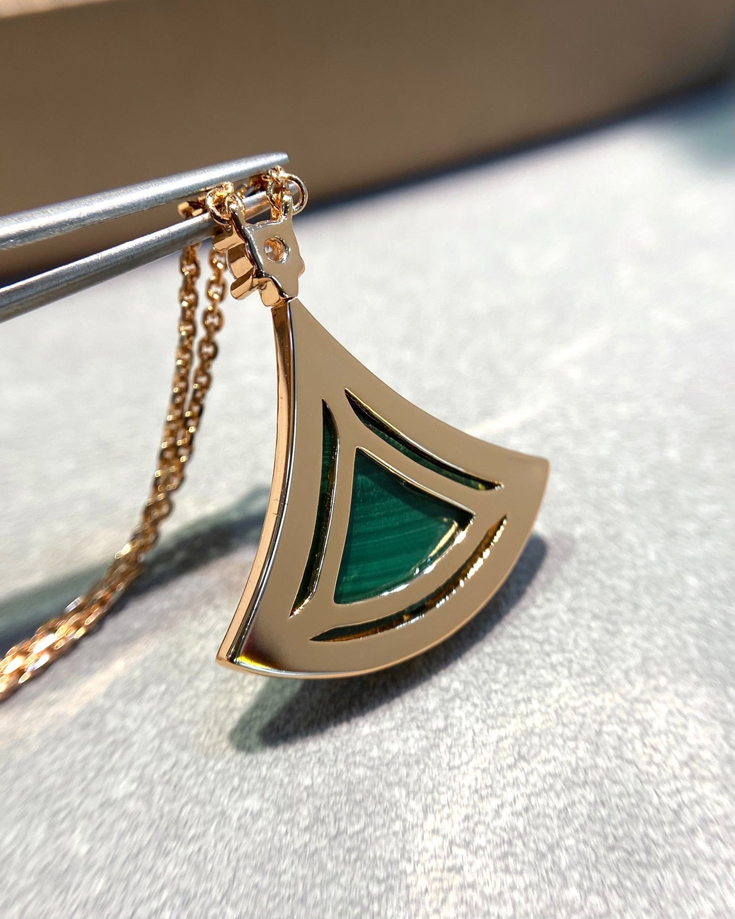 [Rose Jewelrys]DREAM MALACHITE DIAMOND PAVED PINK GOLD NECKLACE