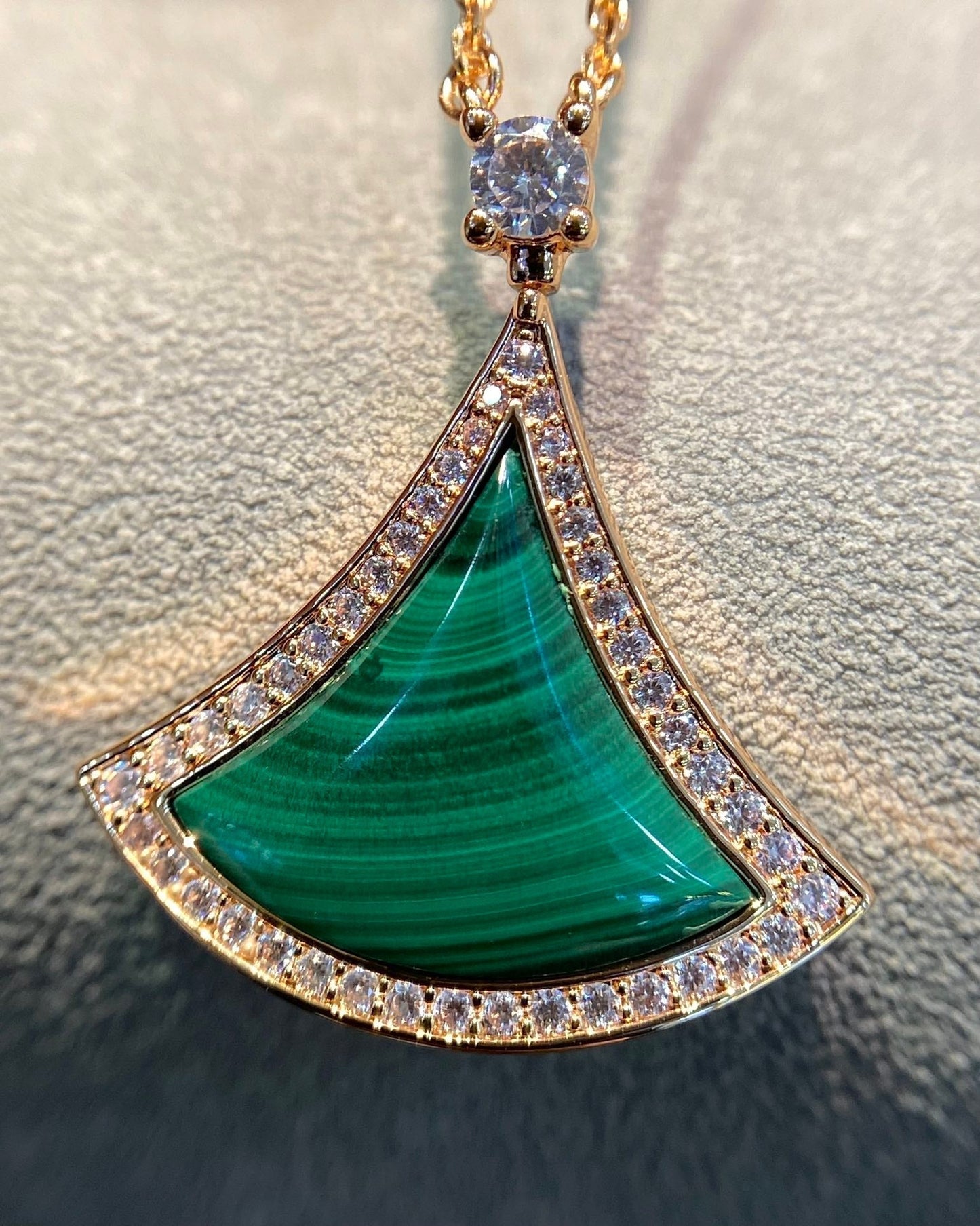 [Rose Jewelrys]DREAM MALACHITE DIAMOND PAVED PINK GOLD NECKLACE