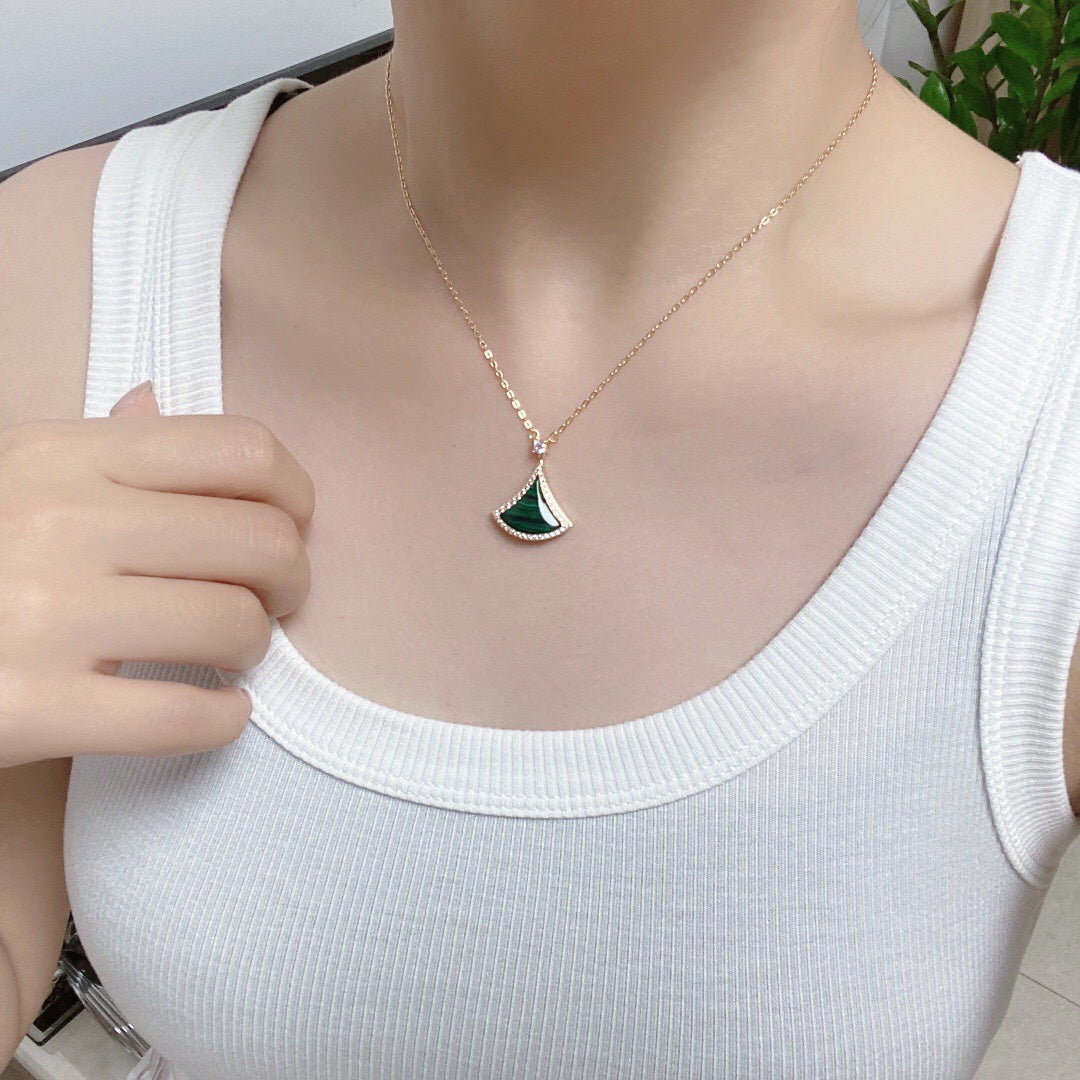 [Rose Jewelrys]DREAM MALACHITE DIAMOND PAVED PINK GOLD NECKLACE