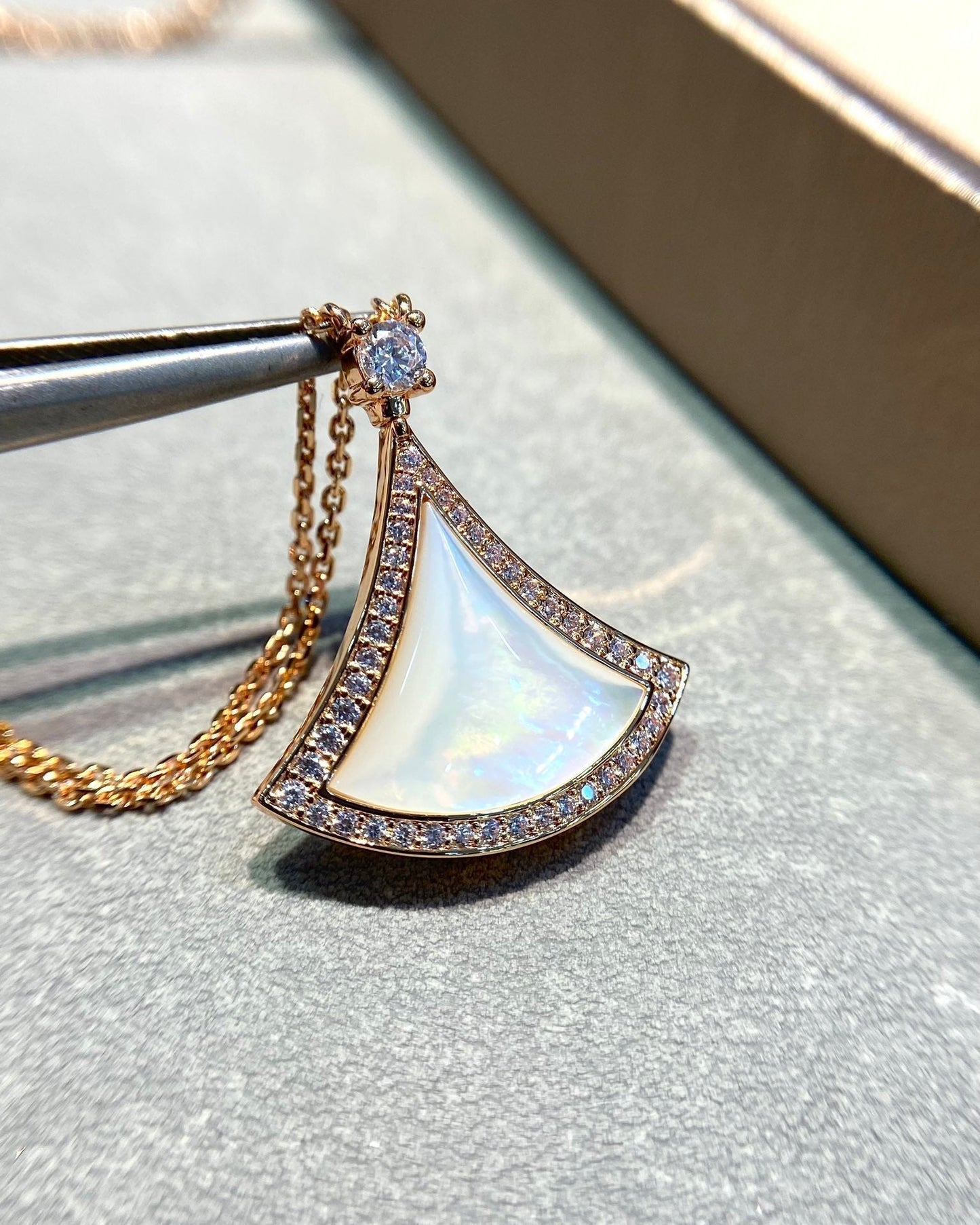 [Rose Jewelrys]DREAM MOP DIAMOND PAVED PINK GOLD NECKLACE