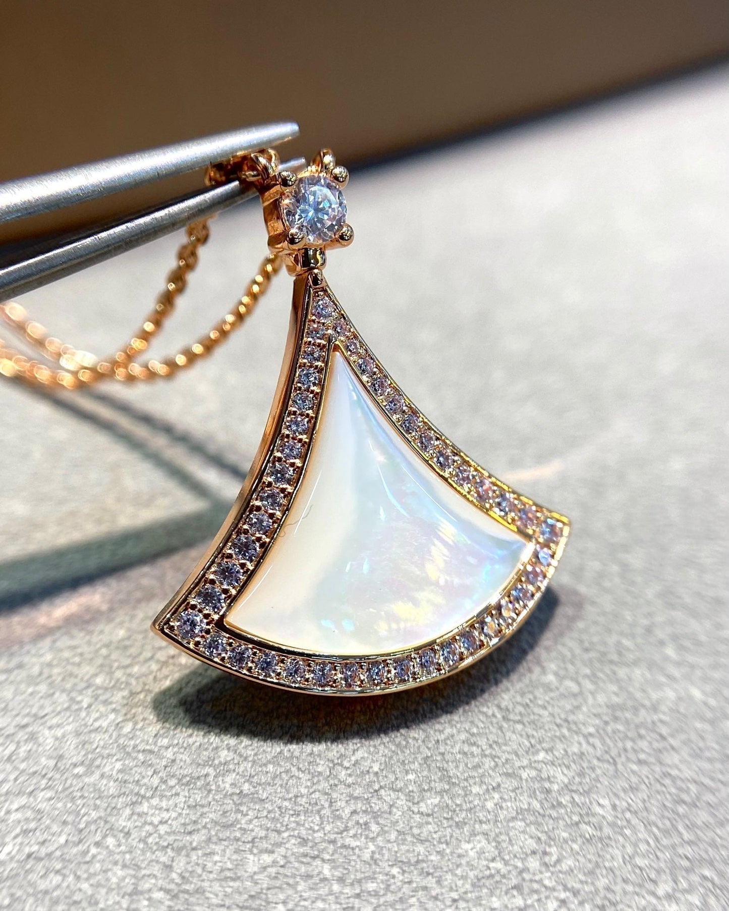 [Rose Jewelrys]DREAM MOP DIAMOND PAVED PINK GOLD NECKLACE