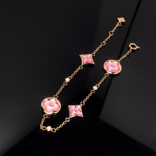 [Rose Jewelrys]STAR AND SUN 4 MOTIF PINK MOP PINK GOLD BRACELET