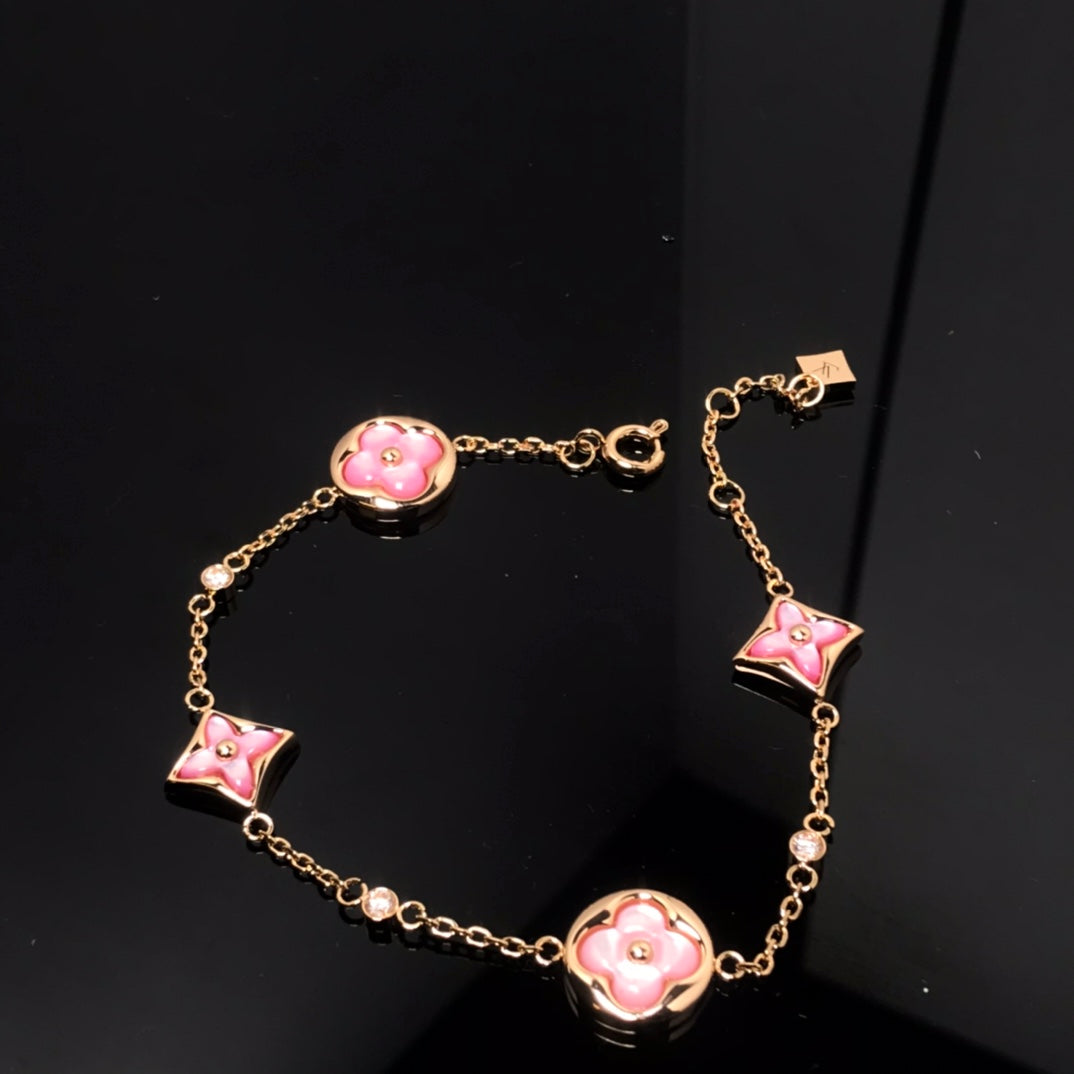 [Rose Jewelrys]STAR AND SUN 4 MOTIF PINK MOP PINK GOLD BRACELET