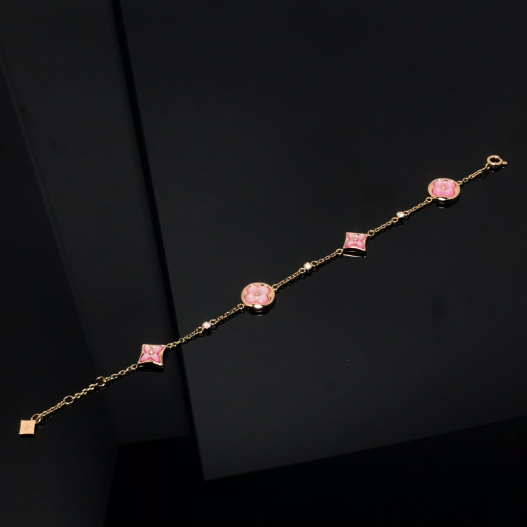 [Rose Jewelrys]STAR AND SUN 4 MOTIF PINK MOP PINK GOLD BRACELET