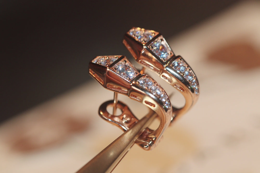 [Rose Jewelrys]SERPENT PINK GOLD DIAMOND EARRINGS
