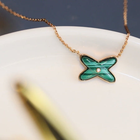 [🌹Rose💎]JEUX MALACHITE 1 DIAMOND PINK GOLD NECKLACE