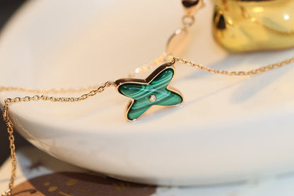 [Rose Jewelrys]JEUX MALACHITE 1 DIAMOND PINK GOLD NECKLACE