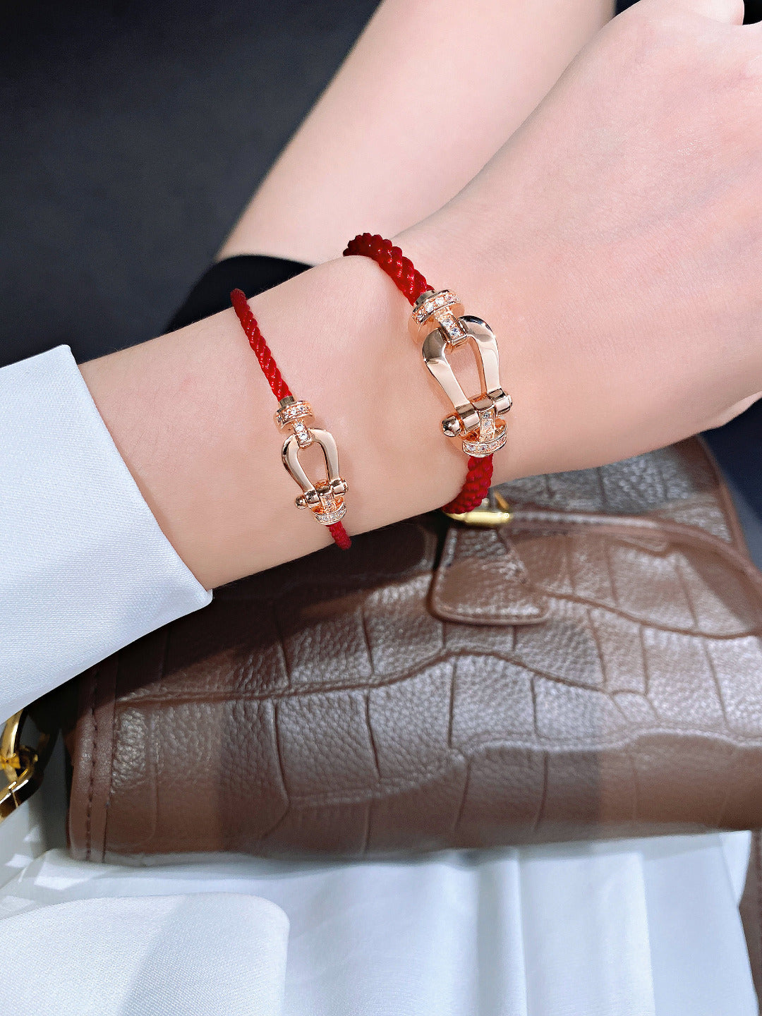 [Rose Jewelrys]FORCE 10 HALF DIAMOND PINK GOLD RED CORDERI LARGE AND MEDIUM MODEL