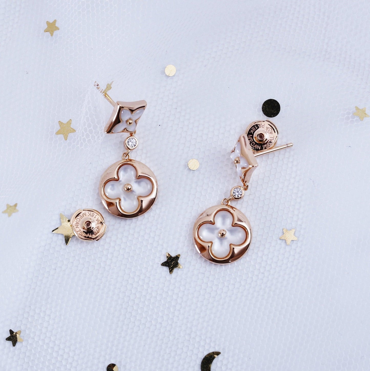 [Rose Jewelrys]STAR AND SUN PINK GOLD MOP DROP EARRINGS