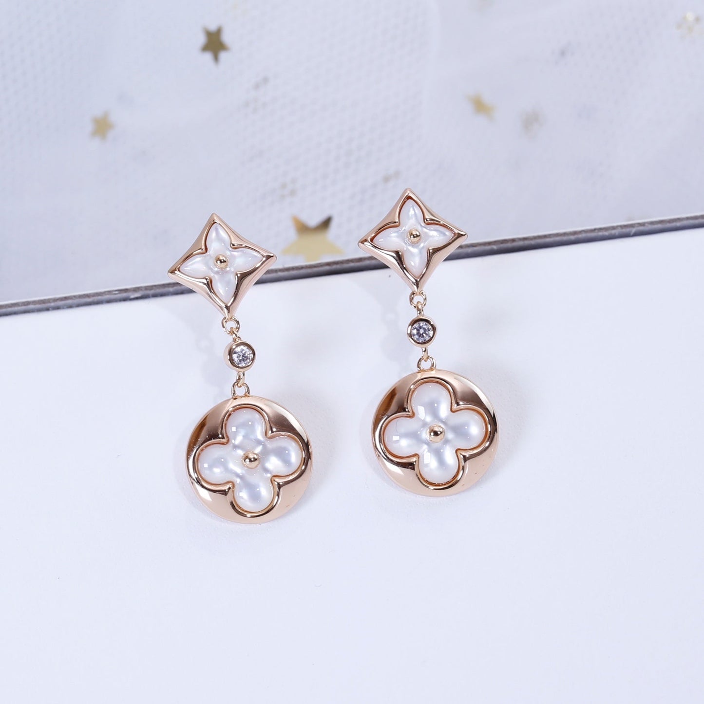 [Rose Jewelrys]STAR AND SUN PINK GOLD MOP DROP EARRINGS