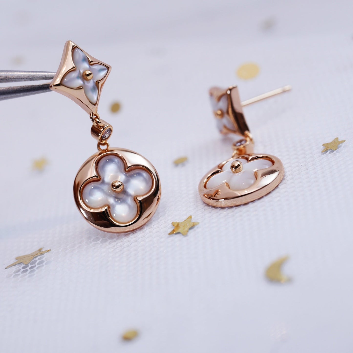 [Rose Jewelrys]STAR AND SUN PINK GOLD MOP DROP EARRINGS