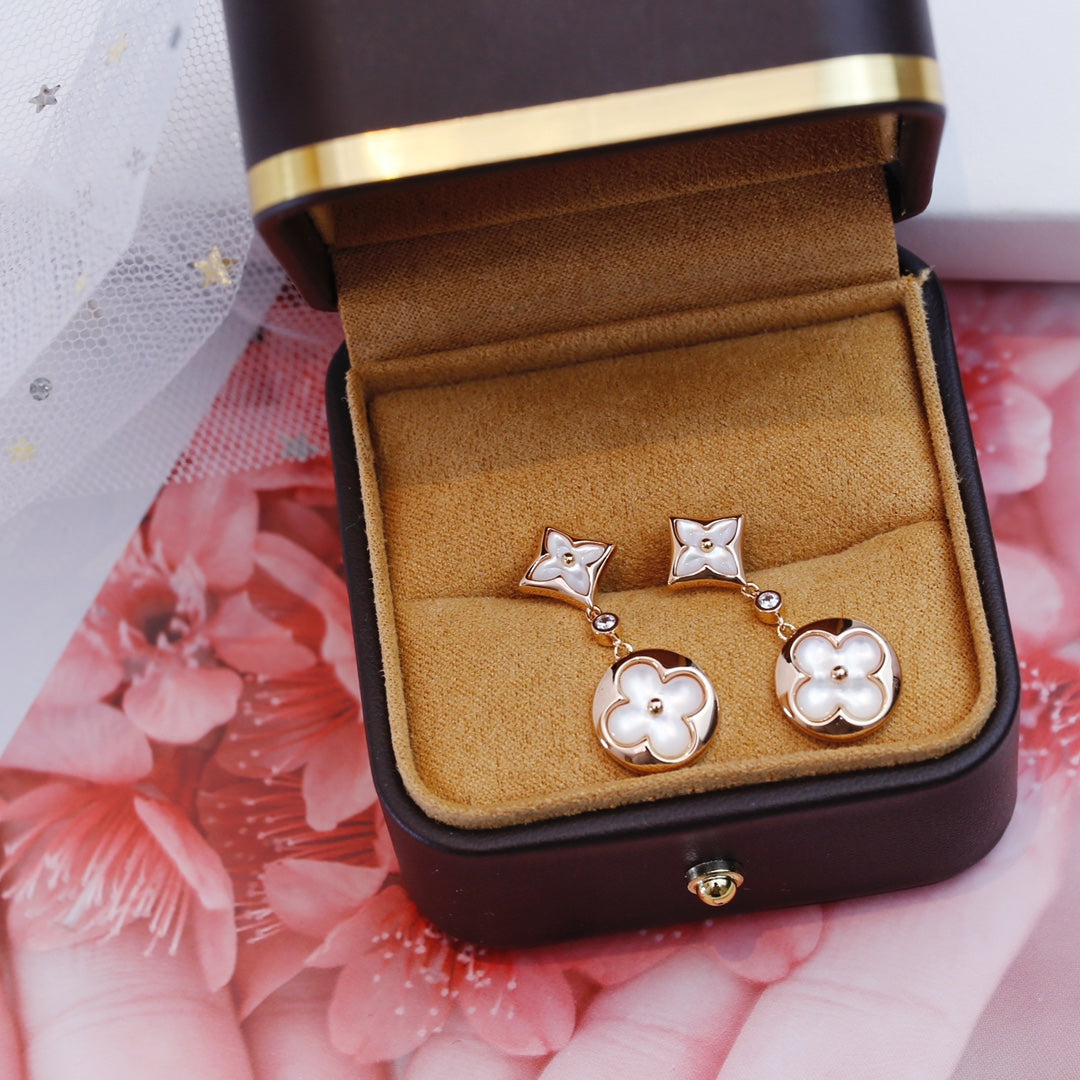 [Rose Jewelrys]STAR AND SUN PINK GOLD MOP DROP EARRINGS