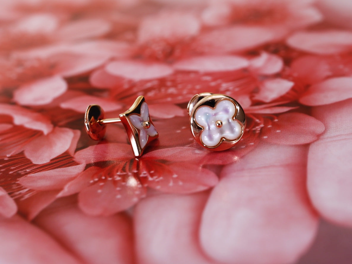 [Rose Jewelrys]STAR AND SUN PINK GOLD MOP STUD EARRINGS