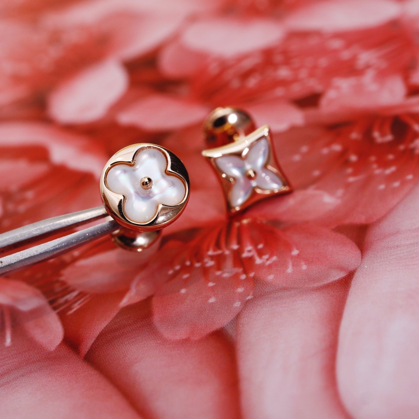 [Rose Jewelrys]STAR AND SUN PINK GOLD MOP STUD EARRINGS