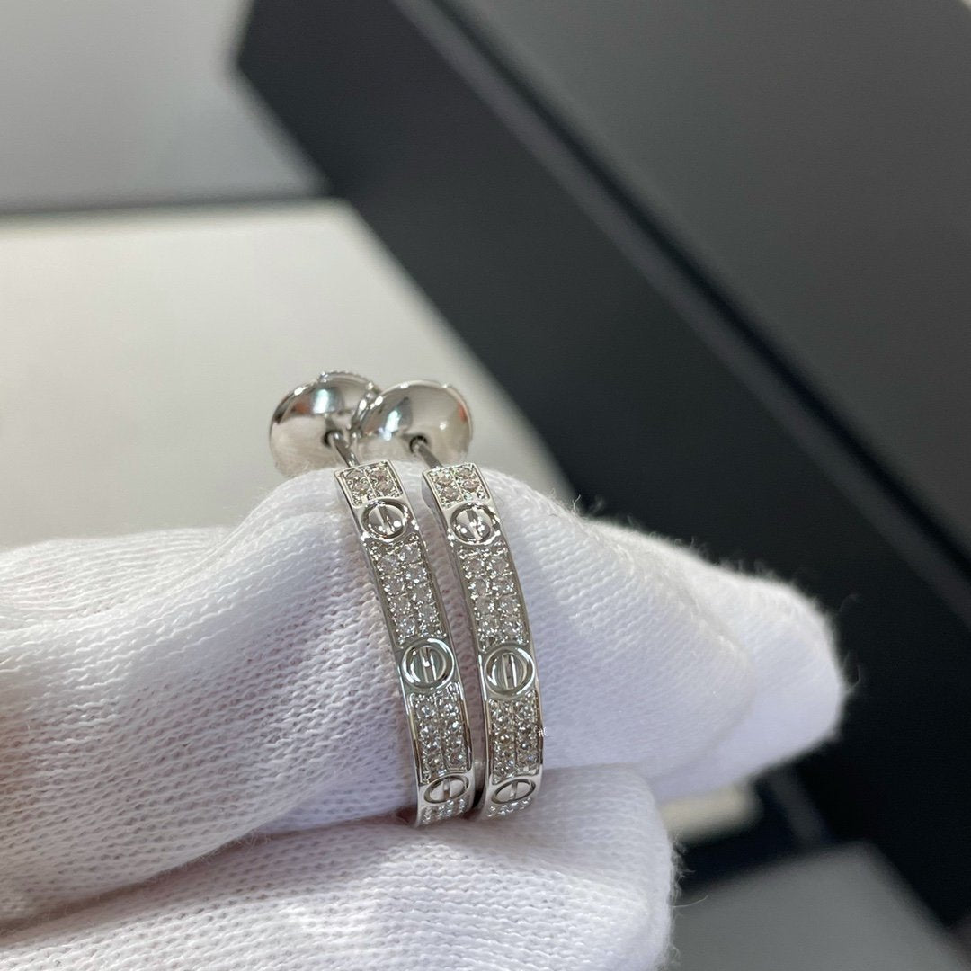 [Rose Jewelrys]LOVE DIAMOND SILVER HOOP EARRINGS