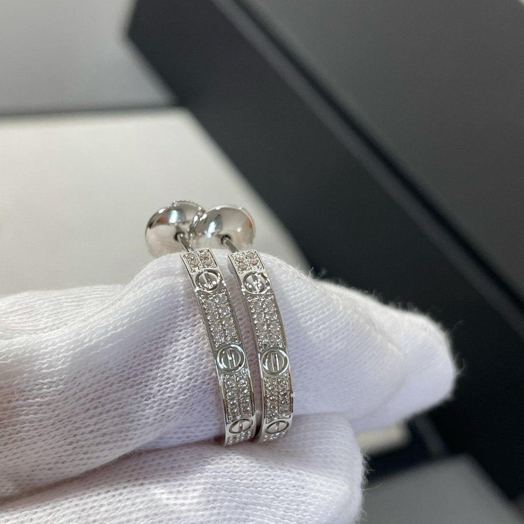 [🌹Rose💎]LOVE DIAMOND SILVER HOOP EARRINGS