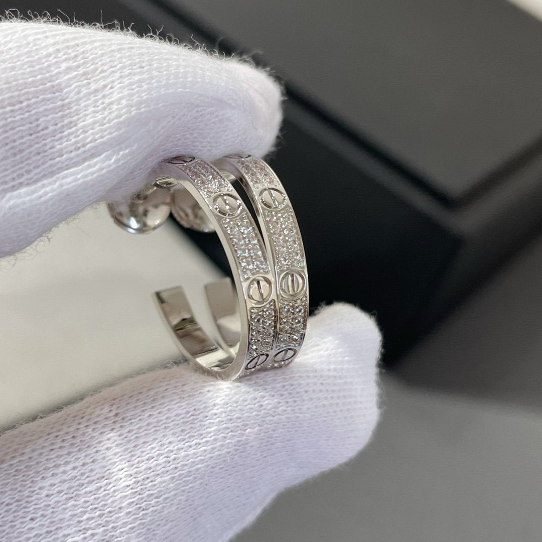 [Rose Jewelrys]LOVE DIAMOND SILVER HOOP EARRINGS