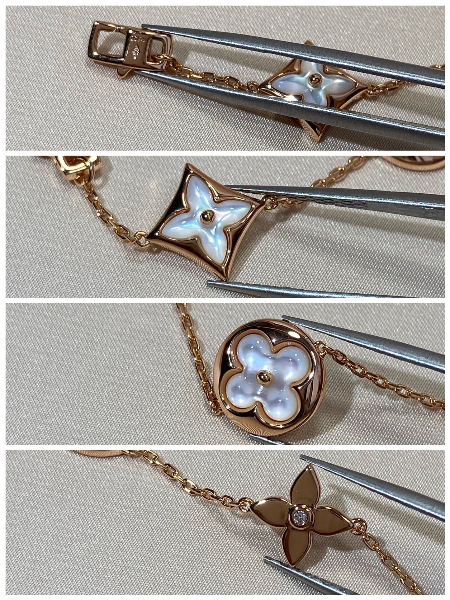 []STAR AND SUN 5 MOTIF MOP PINK GOLD BRACELET