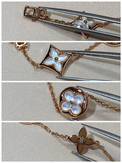 []STAR AND SUN 5 MOTIF MOP PINK GOLD BRACELET