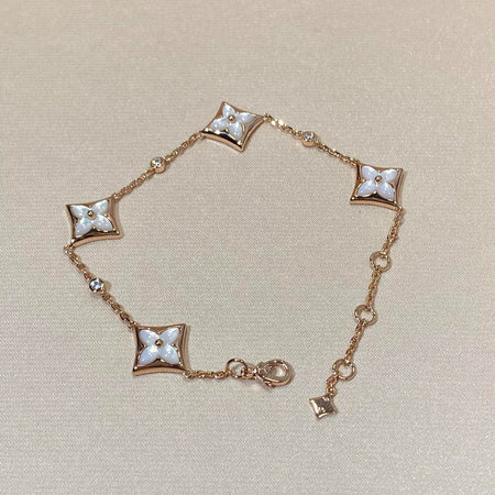 [🌹Rose💎]STAR 4 MOTIF MOP DIAMOND PINK GOLD BRACELET