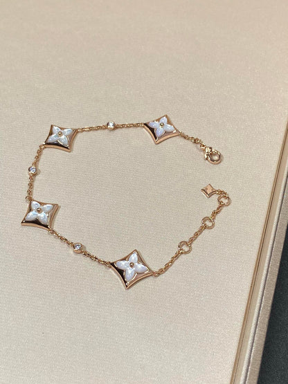 [Rose Jewelrys]STAR 4 MOTIF MOP DIAMOND PINK GOLD BRACELET