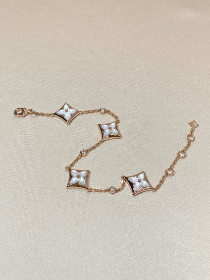 [Rose Jewelrys]STAR 4 MOTIF MOP DIAMOND PINK GOLD BRACELET