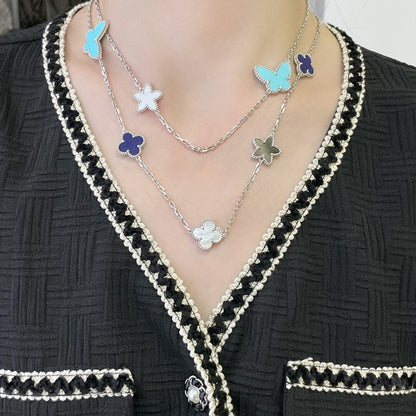 []LUCKY CLOVER SILVER 11 MOTIF NECKLACE