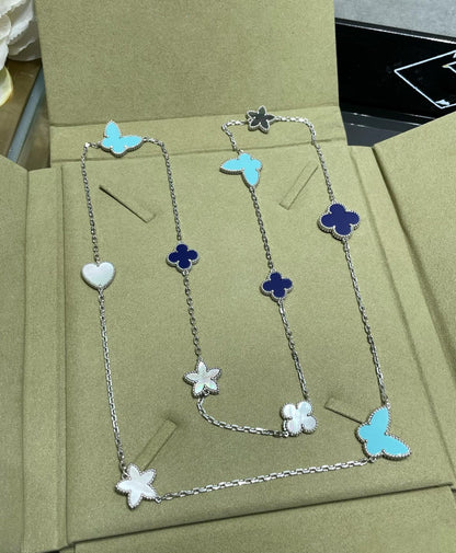 []LUCKY CLOVER SILVER 11 MOTIF NECKLACE