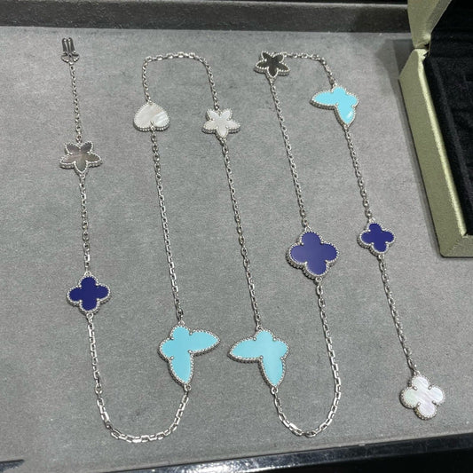 []LUCKY CLOVER SILVER 11 MOTIF NECKLACE