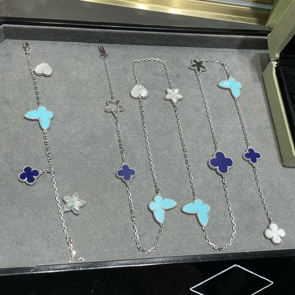 []LUCKY CLOVER SILVER 11 MOTIF NECKLACE