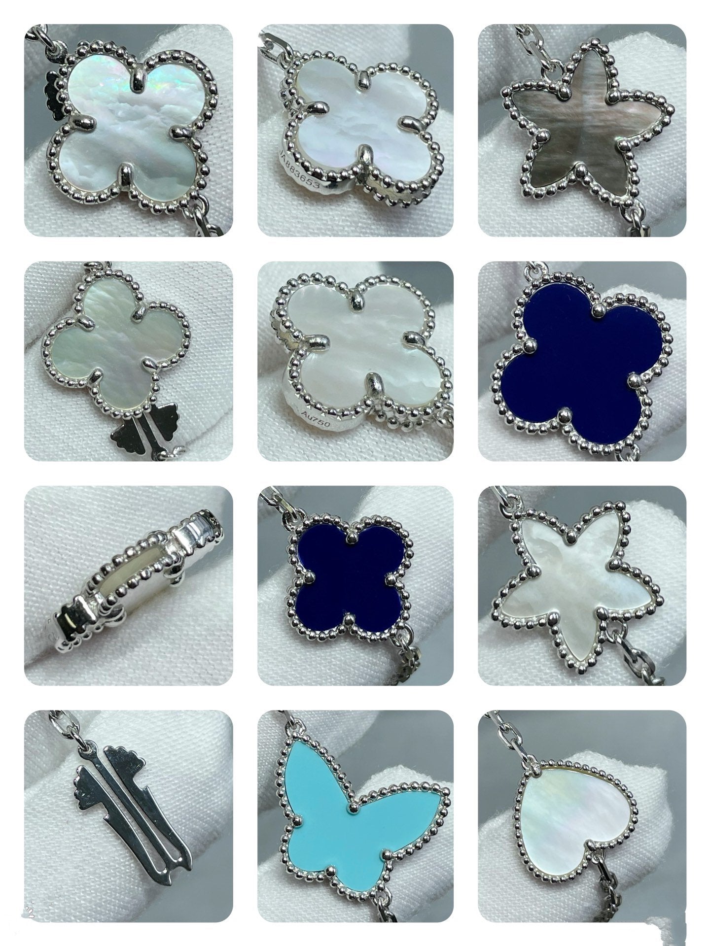 []LUCKY CLOVER SILVER 11 MOTIF NECKLACE