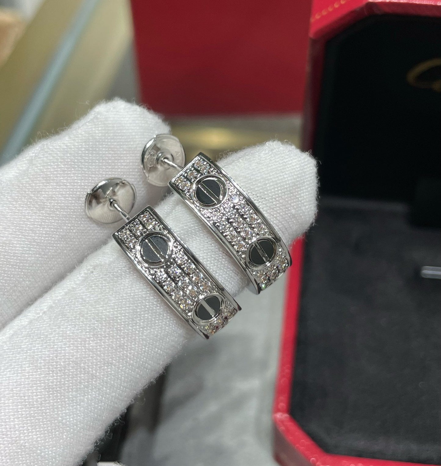 [Rose Jewelrys]LOVE CERAMIC DIAMOND PAVED SILVER EARRINGS