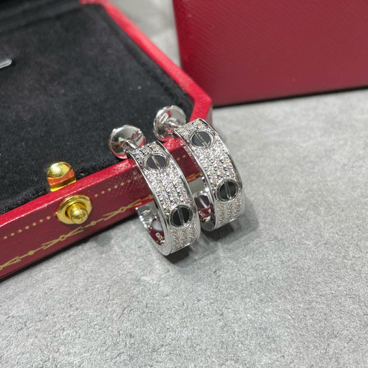 [Rose Jewelrys]LOVE CERAMIC DIAMOND PAVED SILVER EARRINGS