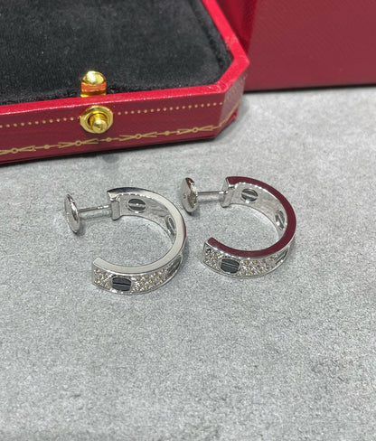 [Rose Jewelrys]LOVE CERAMIC DIAMOND PAVED SILVER EARRINGS
