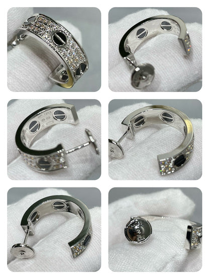 [Rose Jewelrys]LOVE CERAMIC DIAMOND PAVED SILVER EARRINGS
