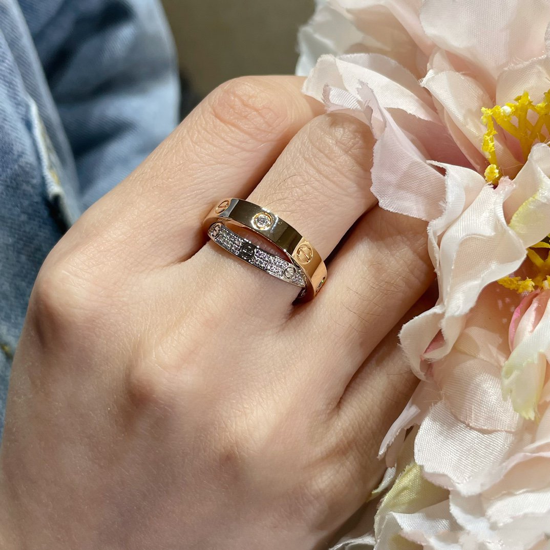 [Rose Jewelrys]LOVE PINK GOLD SILVER DIAMOND DOUBLE RING