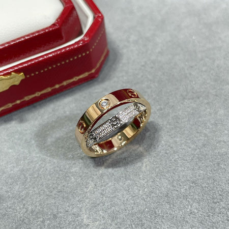 [🌹Rose💎]LOVE PINK GOLD SILVER DIAMOND DOUBLE RING