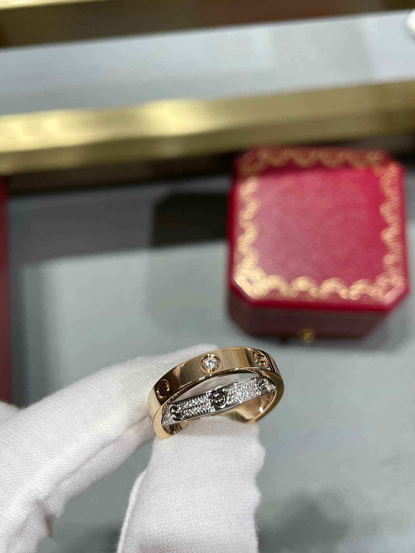 [Rose Jewelrys]LOVE PINK GOLD SILVER DIAMOND DOUBLE RING