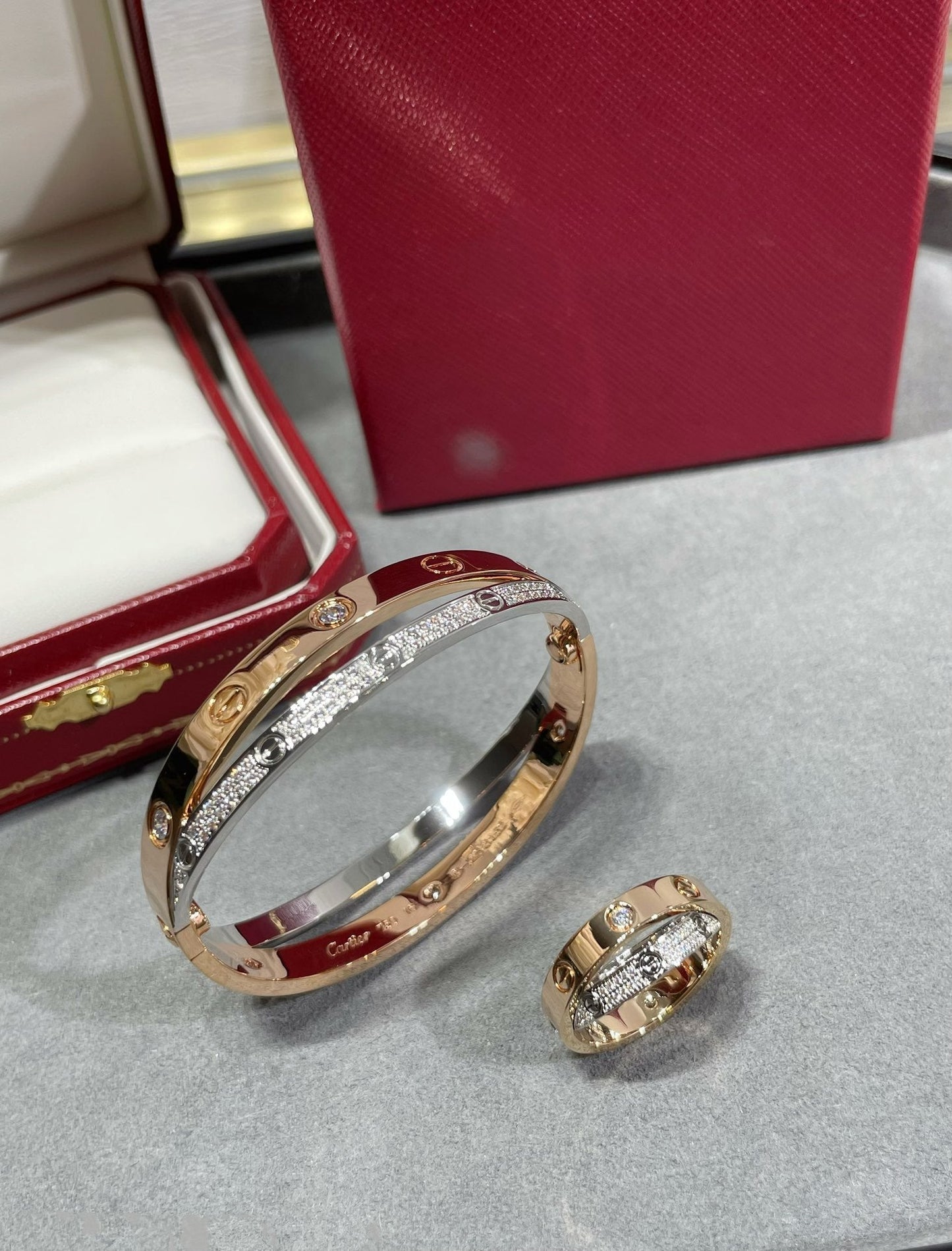 [Rose Jewelrys]LOVE PINK GOLD SILVER DIAMOND DOUBLE RING