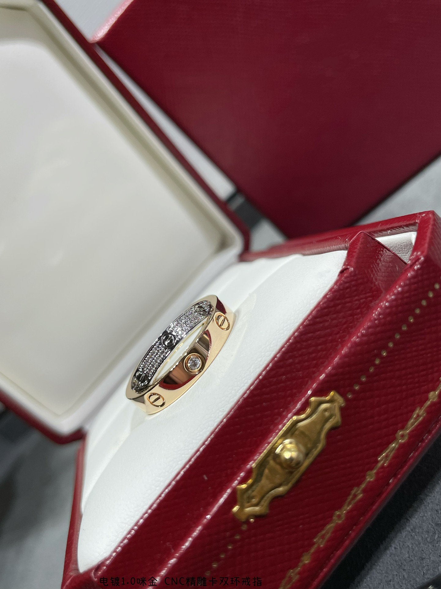 [Rose Jewelrys]LOVE PINK GOLD SILVER DIAMOND DOUBLE RING