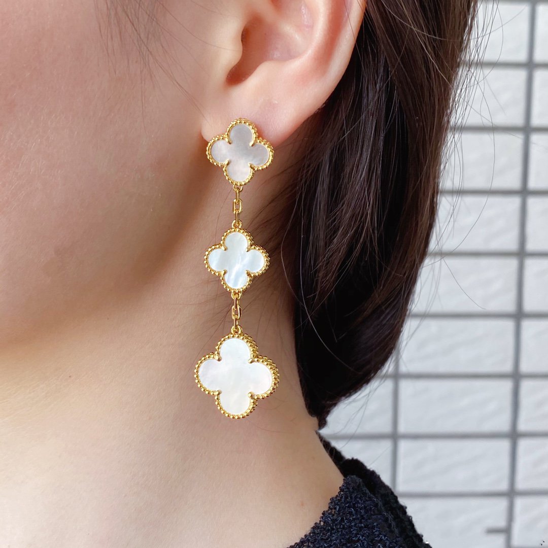 [Rose Jewelrys]CLOVER MOP 3 MOTIFS GOLD EARRINGS