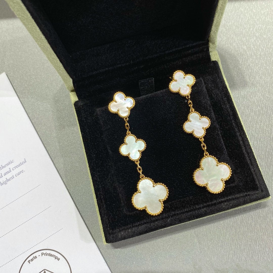[Rose Jewelrys]CLOVER MOP 3 MOTIFS GOLD EARRINGS